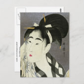 Vrouw die Sweat Utamaro Fine Japans kunstwerk wegv Briefkaart (Voorkant / Achterkant)