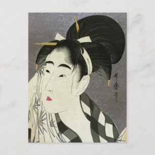 Vrouw die Sweat Utamaro Fine Japans kunstwerk wegv Briefkaart