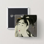 Vrouw die Sweat Utamaro Fine Japans kunstwerk wegv Vierkante Button 5,1 Cm (Voorkant /achterkant)