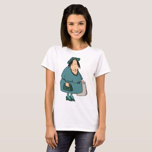 Vrouw die tassen draagt t-shirt (Voorkant volledig)