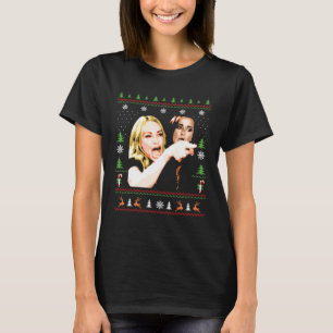 Vrouw die tegen kat schreeuwt Meme Lelijke Kerstm T-shirt