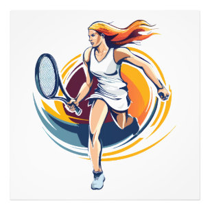 vrouw die tennis speelt foto afdruk