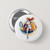 vrouw die tennis speelt ronde button 5,7 cm (Voorkant /achterkant)