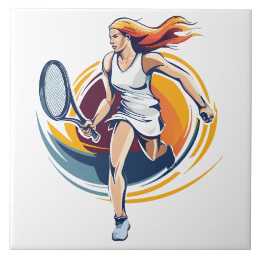 vrouw die tennis speelt tegeltje (Voorkant)