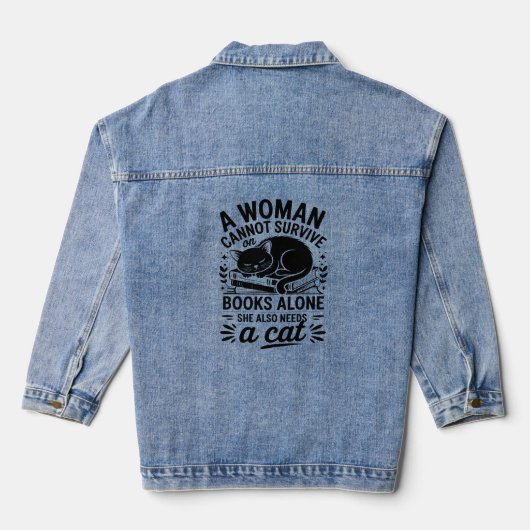 Vrouw die van boeken en katten houdt denim jacket (Achterkant)