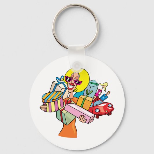 Vrouw die veel koopt Sleutelhanger koopt (Achterkant)
