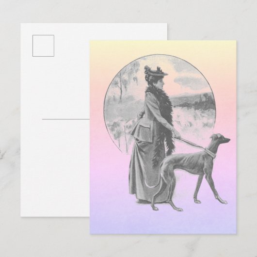 Vrouw die vintage van de windhond loopt briefkaart (Voorkant / Achterkant)