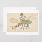 Vrouw die  vliegt briefkaart (Voorkant / Achterkant)