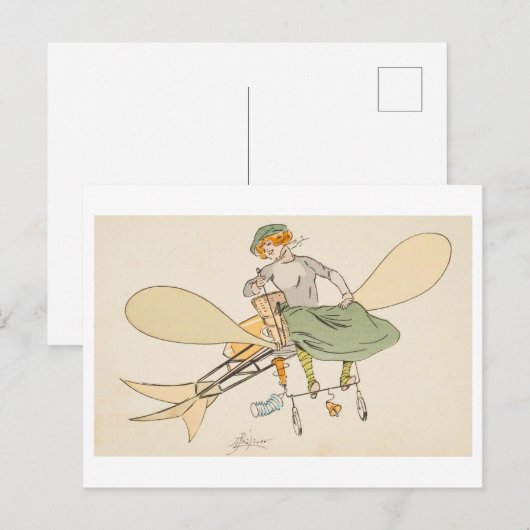 Vrouw die  vliegt briefkaart (Voorkant / Achterkant)