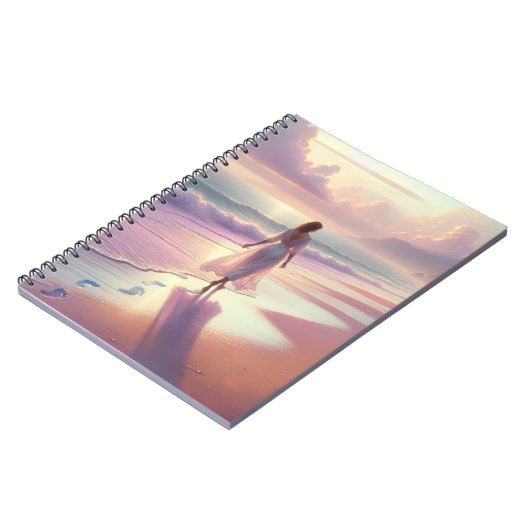  vrouw die voetafdrukken achterlaat op een strand notitieboek (Linkerzijde)