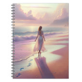  vrouw die voetafdrukken achterlaat op een strand notitieboek (Voorkant)