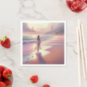  vrouw die voetafdrukken achterlaat op een strand servet (Insitu)