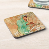 Vrouw die vogel houdt in de Golden Snow-bedekte bo Bier Onderzetter (Linkerzijde)