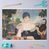 Vrouw die Watermeloen met Kat het Schilderen eet Tissuepapier (Craft)