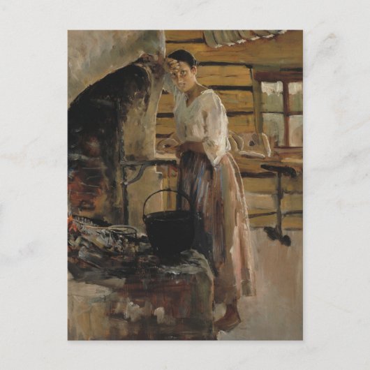Vrouw die wittevis kookt briefkaart (Voorkant)