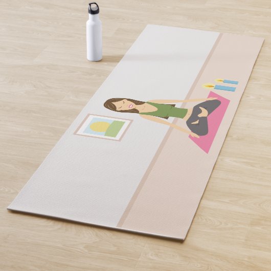 Vrouw die Yoga doet in een  kamerillustratie Yogamat (In situ)
