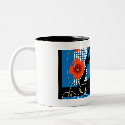 Vrouw die yoga oefent tweekleurige koffiemok (Links)