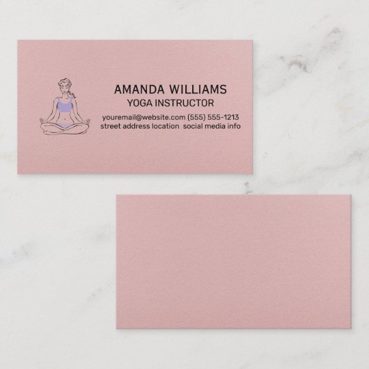 Vrouw die Yoga Pose | Roze lederen textiel Visitekaartje (Voorkant / Achterkant)
