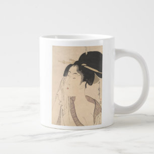Vrouw die zich na haar dood terugtrekt grote koffiekop