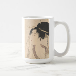 Vrouw die zich na haar dood terugtrekt koffiemok
