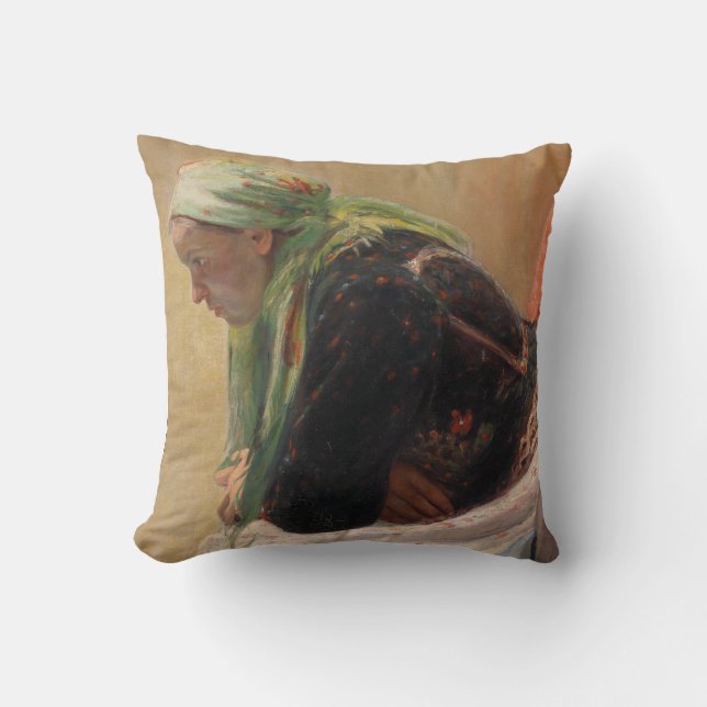 Vrouw Diep in gedachte (door Oleksa Novakivskiy) Kussen (Voorkant)