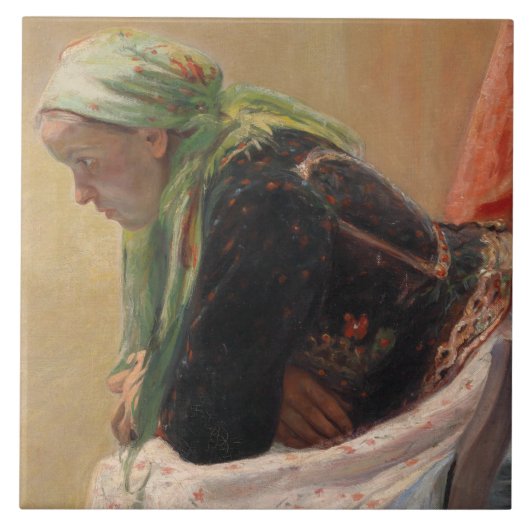 Vrouw Diep in gedachte (door Oleksa Novakivskiy) Tegeltje (Voorkant)