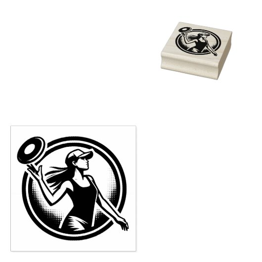 Vrouw Disc Golfer Rubberstempel (Gestempeld)
