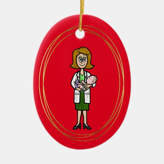 Vrouw Doctor Holding Baby kerstversiering Keramisch Ornament (Voorkant)