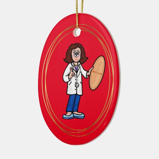 Vrouw Doctor met Big Pill Ornament (Links)