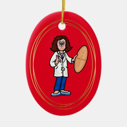 Vrouw Doctor met Big Pill Ornament (Voorkant)