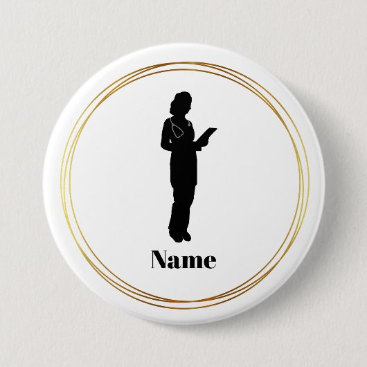 Vrouw Doctor Silhouette Name Button (Voorkant)