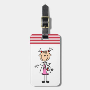 Vrouw Doctor Stick Figuur Bagagelabel