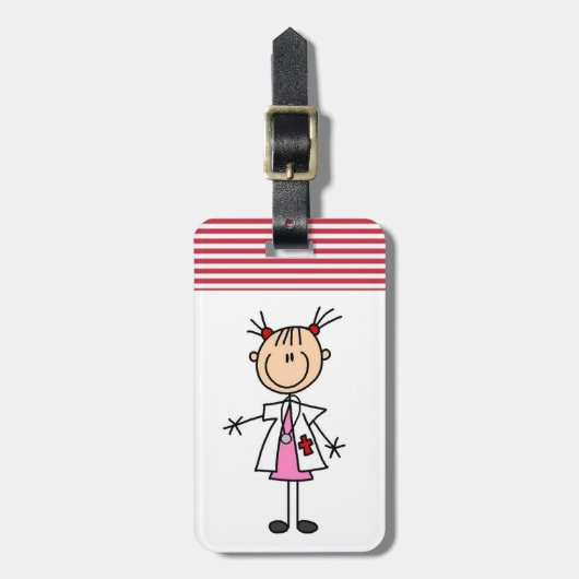 Vrouw Doctor Stick Figuur Bagagelabel (Voorkant verticaal)