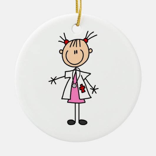 Vrouw Doctor Stick Figuur Keramisch Ornament (Voorkant)