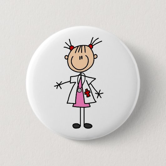 Vrouw Doctor Stick Figuur Ronde Button 5,7 Cm (Voorkant)