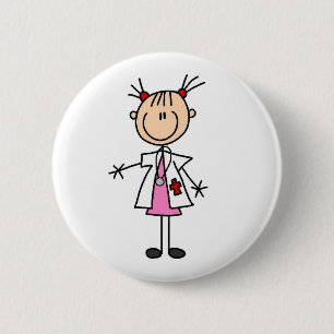 Vrouw Doctor Stick Figuur Ronde Button 5,7 Cm