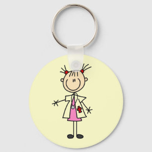Vrouw Doctor Stick Figuur Sleutelhanger