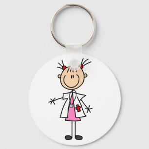 Vrouw Doctor Stick Figuur Sleutelhanger