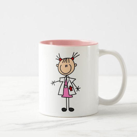 Vrouw Doctor Stick Figuur Tweekleurige Koffiemok (Rechts)