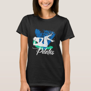 Vrouw doet fiets crunch pose sport fitness Pila T-shirt