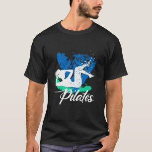 Vrouw doet fiets crunch pose sport fitness Pila T-shirt