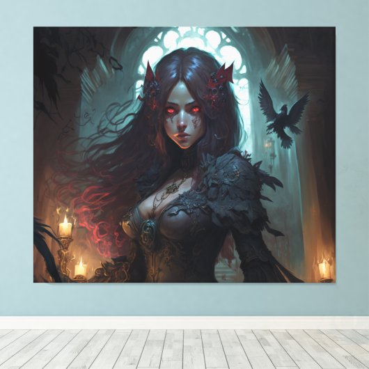 Vrouw donkerbruk Fantasy Anime Canvas Wall Art Afdruk (Insitu (Houten vloer))