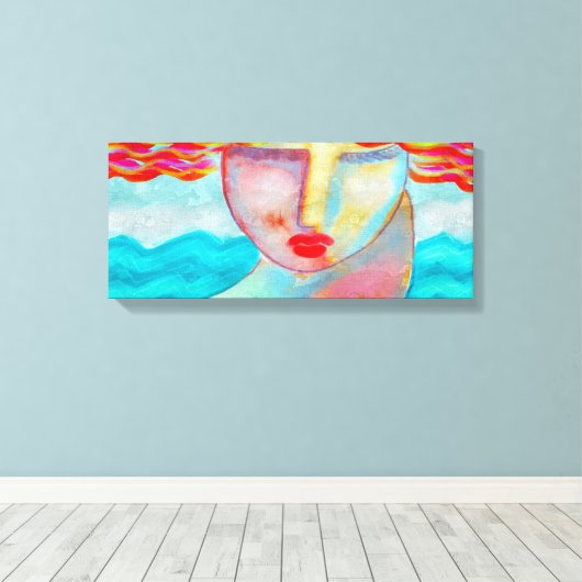 Vrouw door het Zee Abstract Digitaal Schilderen Canvas Afdruk (Insitu (Houten vloer))