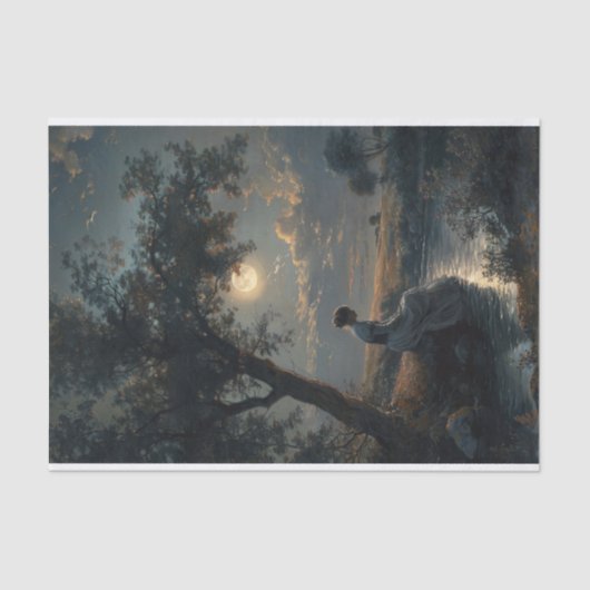 Vrouw door Rivier Volle Maan Schilderij Decoupage Tissuepapier (Voorkant)