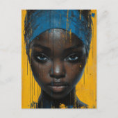 Vrouw draagt blauw briefkaart (Voorkant)