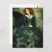 Vrouw draagt Donkergroene Fish Scale Dress Fantasy Briefkaart (Voorkant / Achterkant)