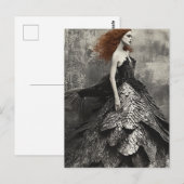 Vrouw draagt een Black Fish Scale Dress Fantasy Briefkaart (Voorkant / Achterkant)