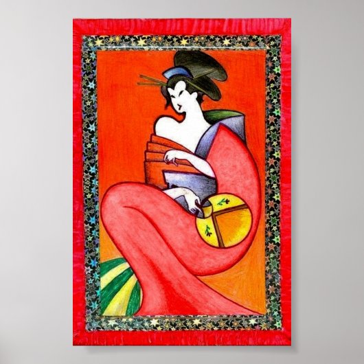Vrouw draagt een kimonoprintposter poster (Voorkant)