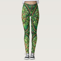 Vrouw draagt levendige leggings met een ingewikkel