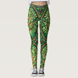 Vrouw draagt levendige leggings met een ingewikkel